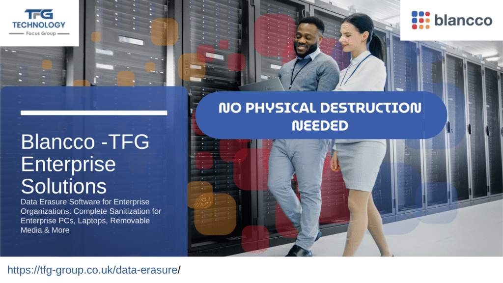 Every week, perfectly functional laptops, servers, and storage devices are destroyed. But what if we told you destruction is no longer necessary?

Secure data erasure enables your business to reuse, resell, or donate IT equipment — all while meeting the strictest data protection regulations.

What does this mean in practice?
Certified, irreversible data erasure with full audit trail
No need to physically destroy devices — save costs and reduce e-waste
Compliance with GDPR, ISO27001, NCSC guidelines
Certificates of erasure issued per device
No minimum licence volumes required when working with TFG as Blancco MSP

Whether you're retiring end-user laptops or decommissioning an entire data centre, secure erasure provides peace of mind, sustainability, and cost efficiency.

Why work with Technology Focus Group?
As an official Blancco Managed Service Provider (MSP), TFG delivers flexible licensing, engineering support, and implementation tailored to SMEs, schools, legal firms, and large enterprises alike.

We work hands-on with your IT or compliance teams to ensure data is erased — not destroyed — securely, reliably, and responsibly.

Ready to switch to smarter IT disposal?

Message us for a free overview at info@tfg-group.co.uk or visit:https://tfg-group.co.uk/data-erasure/

#DataSecurity #TechnologyFocusGroup #Blancco #ITAD #Sustainability #CyberSecurity #MSP #GDPR #SMEs #DigitalTransformation